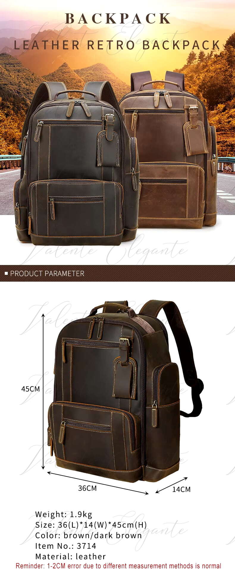 Ryggsekk av lær Valente Elegante