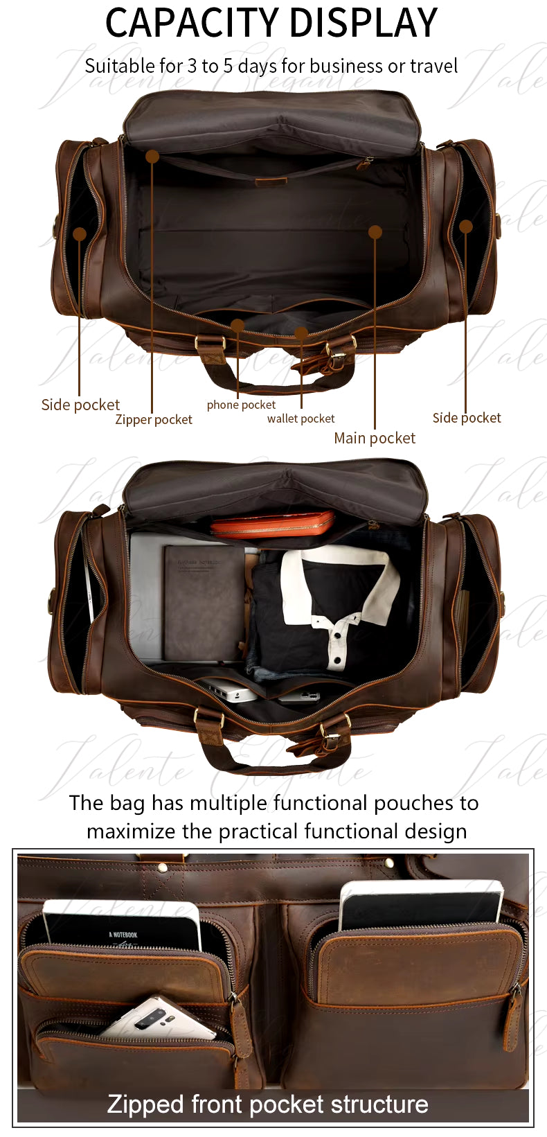 Reiseveske av lær Valente Elegante® - Valente Elegante Leather